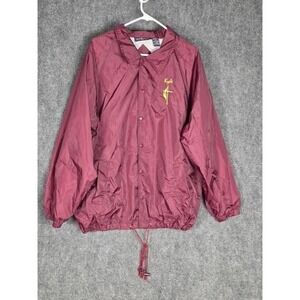 VTG Luna Pier Men Nylon Windbreaker Jacket Rocky Mountain Wilderness Camp Maroon